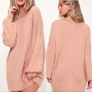 Lulu’s Slater Blush Pink Fuzzy Sweater Dress